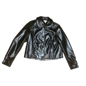 TopShop size 8 shiny lacquer motorcycle moto biker button up